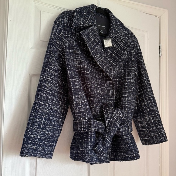 Club Monaco blue wool textured tweed belted shawl coat - size Small (S) NWT - Picture 7 of 10